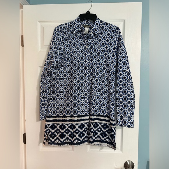 Tommy Bahama Dresses & Skirts - Tommy Bahama Women’s Blue and White  Boyfriend shirt Cover Up - Size Large